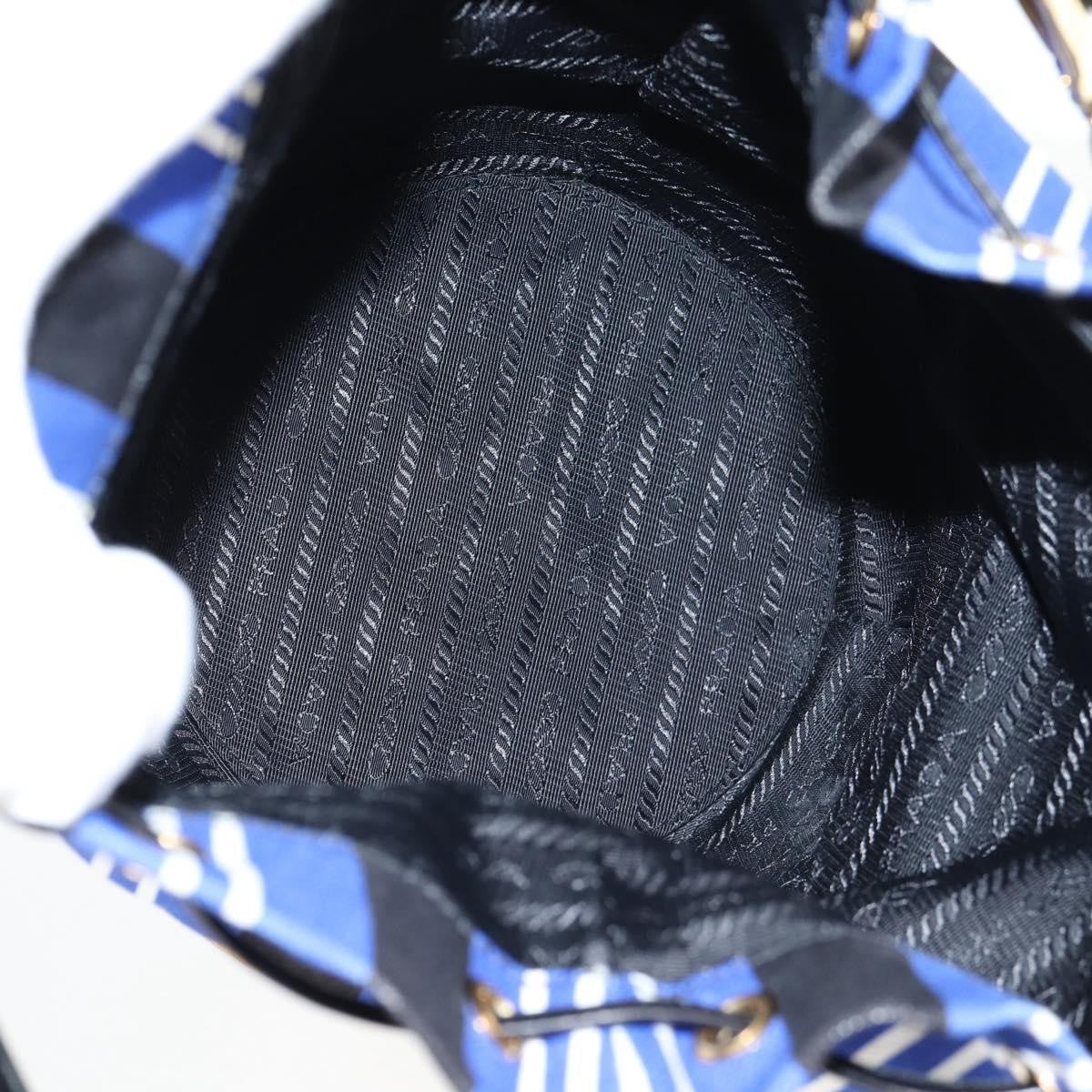 Prada Drawstring Bucket Bag Canvas and Wicker, BLUE, CANVAS, Handbag