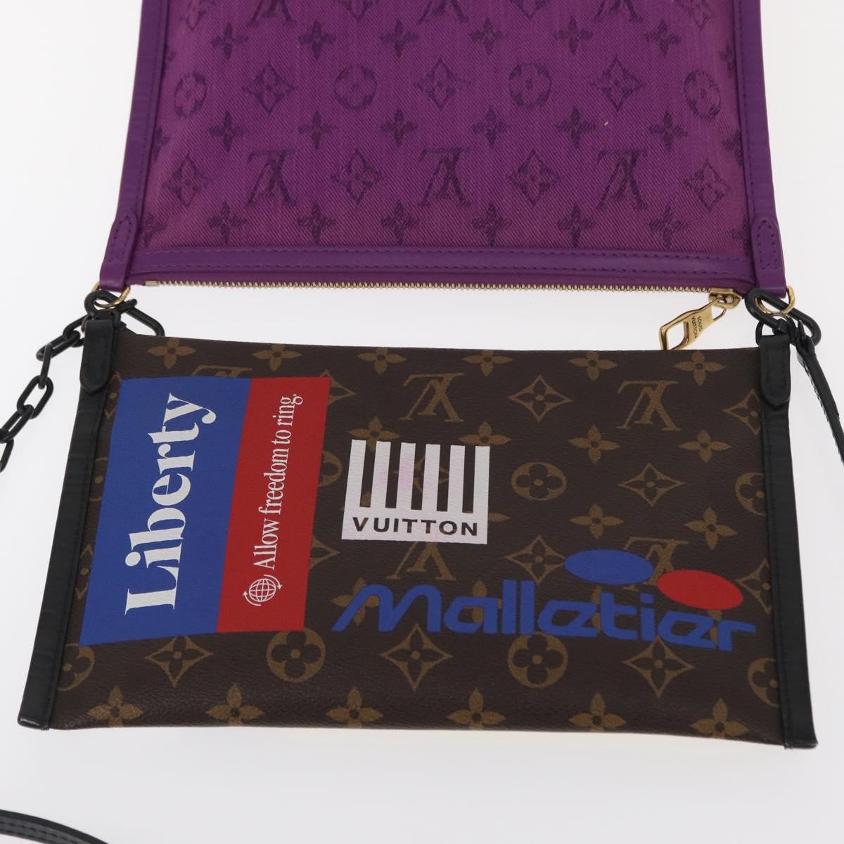 Louis Vuitton Double Flat Messenger Bag Limited Edition Logo Story Monogram Canvas and Denim, MULTICOLOUR, CANVAS, Shoulder bag