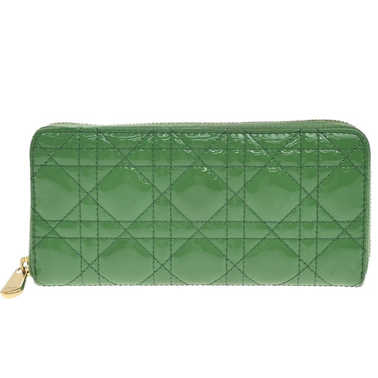 Christian Dior Lady Dior Zip Around Wallet Cannage Quilt Patent, GREEN, PATENT_LEATHER, Clutche & pouche