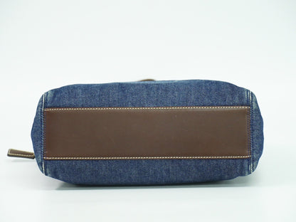 Chanel Vintage CC Tote Denim with Leather, NAVY, DENIM_JEANS, Tote bag