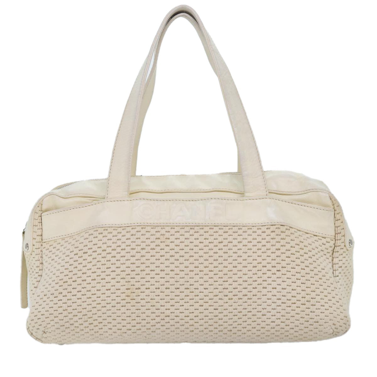 Chanel Zip Shoulder Bag Canvas, BEIGE, CANVAS, Shoulder bag