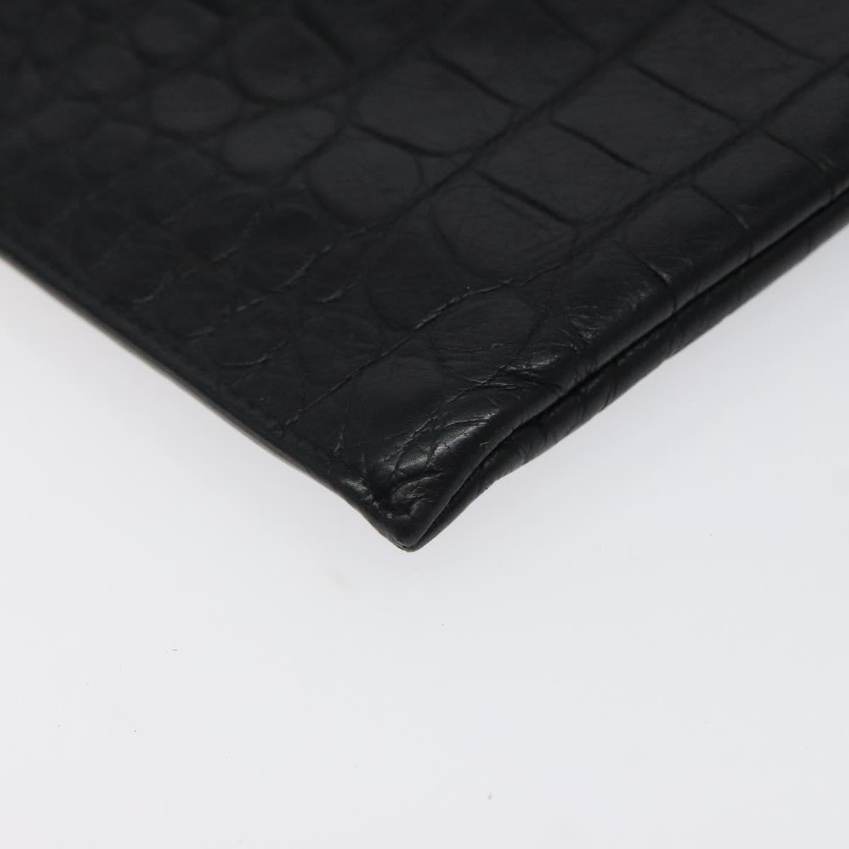 Saint Laurent Zip Pouch Crocodile Embossed Leather, BLACK, LEATHER, Clutche & pouche
