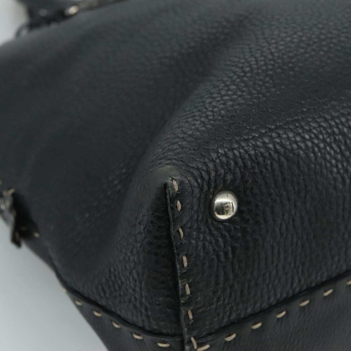 Fendi Selleria Handle Bag Embossed Leather, BLACK, LEATHER, Handbag