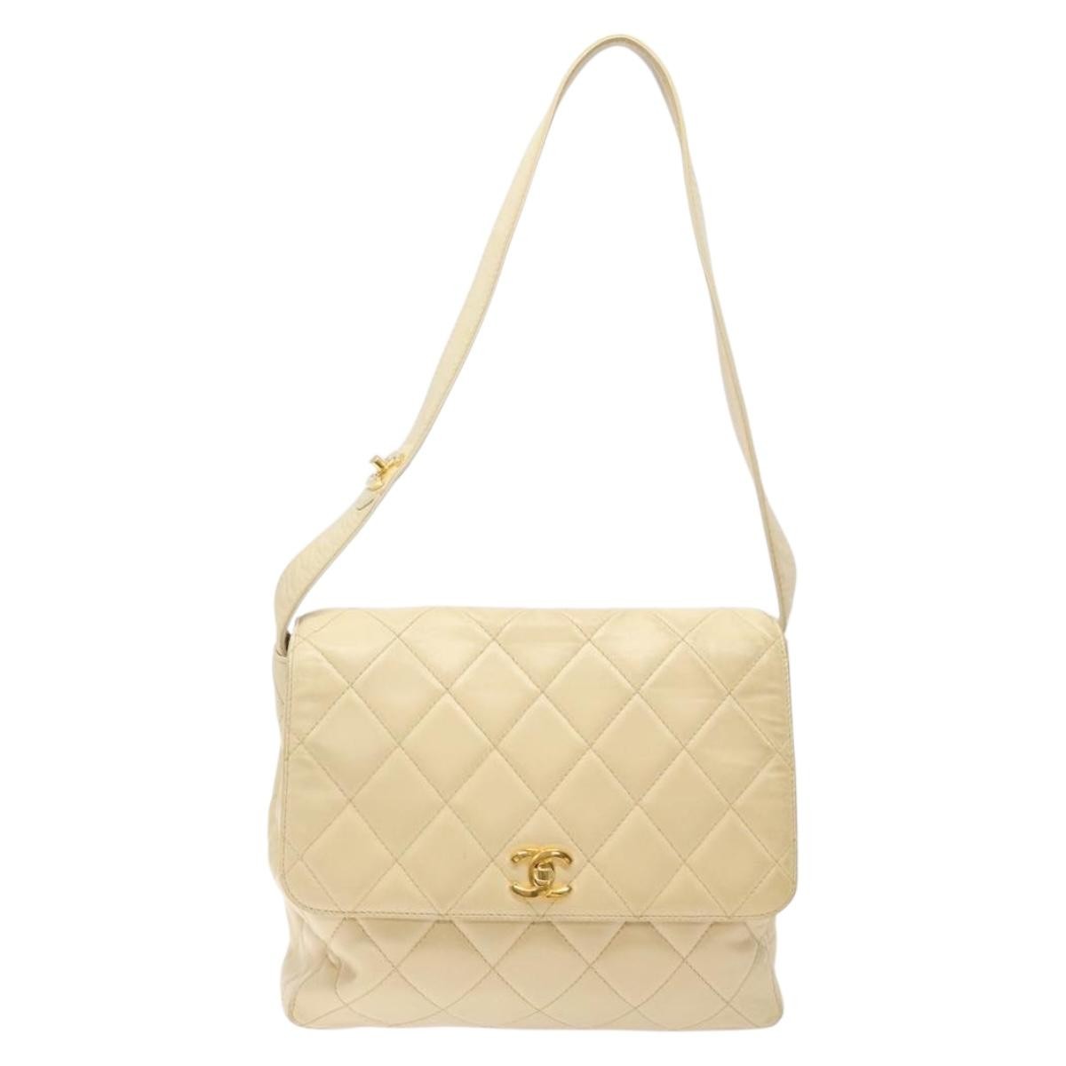 Chanel Vintage CC Flap Crossbody Bag Quilted Lambskin, BEIGE, LEATHER, Shoulder bag