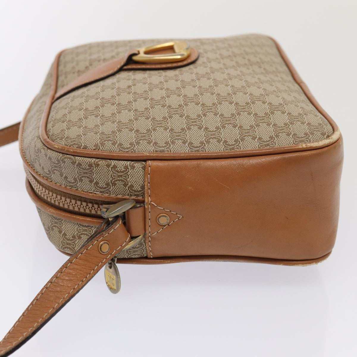 Celine Vintage Macadam Shoulder Bag Canvas and Leather, BEIGE, CANVAS, Shoulder bag