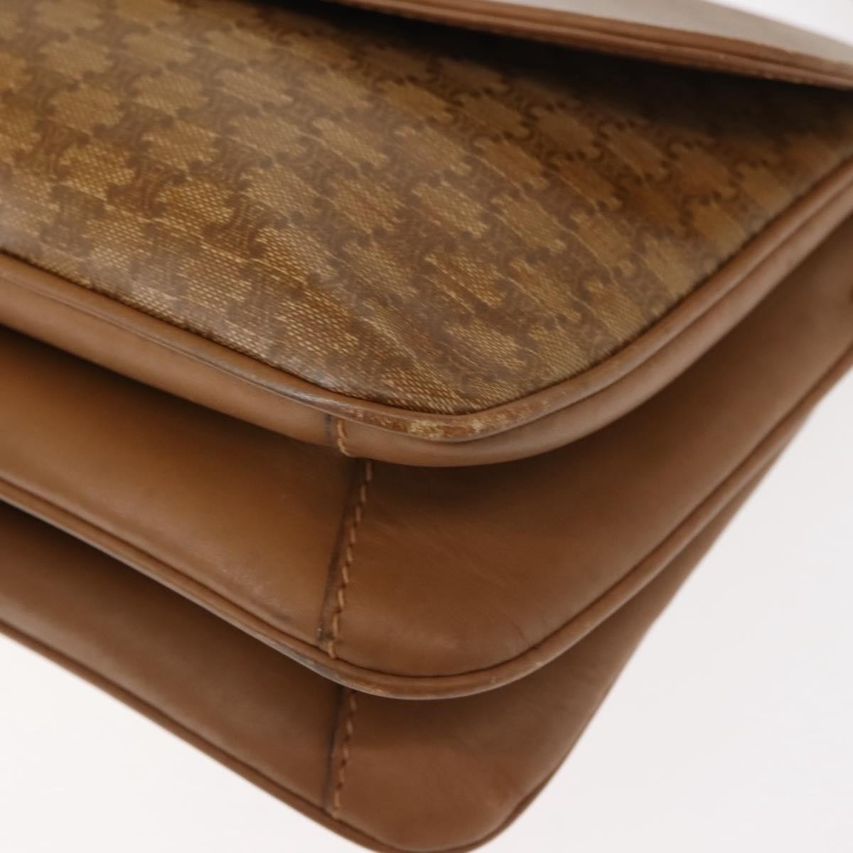 Celine Vintage Macadam Shoulder Bag Canvas and Leather, BEIGE, CANVAS, Shoulder bag