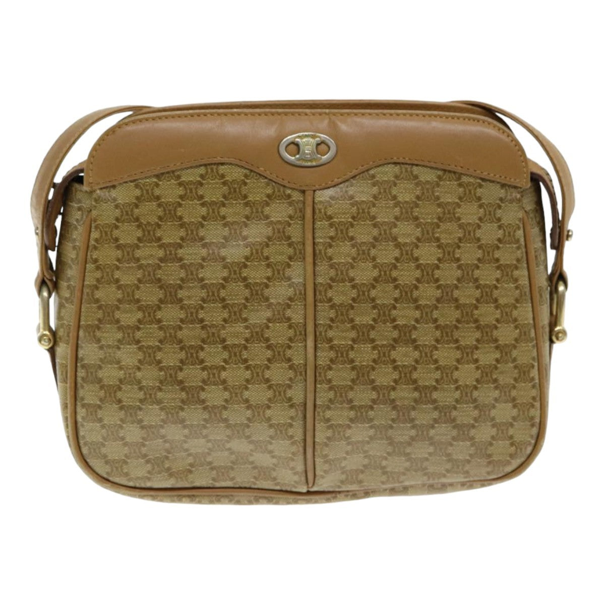 Celine Vintage Macadam Shoulder Bag Canvas and Leather, Beige, Canvas, Shoulder Bag