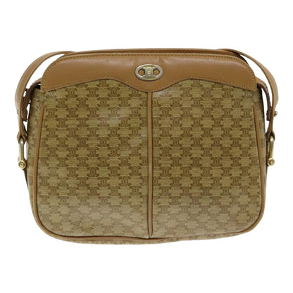 Celine Vintage Macadam Shoulder Bag Canvas and Leather, Beige, Canvas, Shoulder Bag