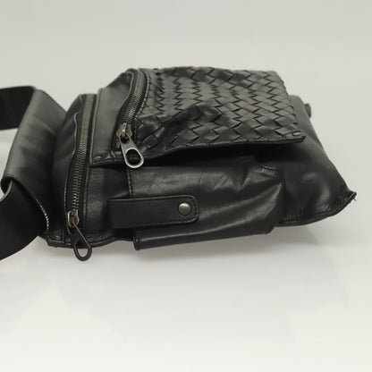 Bottega Veneta Utility Waist Bag Leather with Intrecciato, BLACK, LEATHER, Travel bag