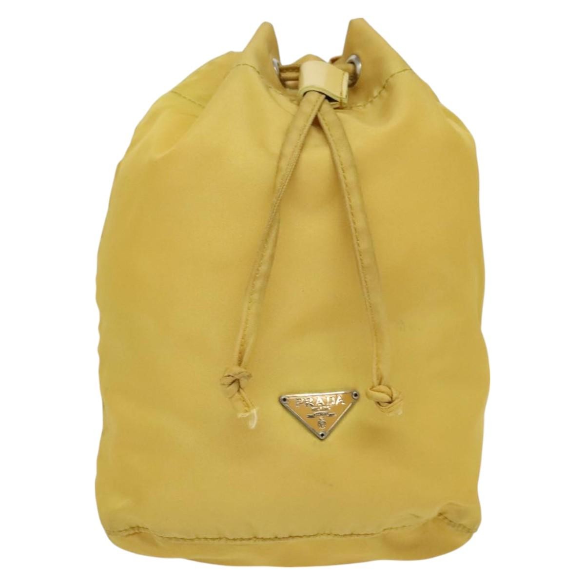 Prada Drawstring Wristlet Bucket Bag Tessuto, YELLOW, NYLON, Clutche & pouche