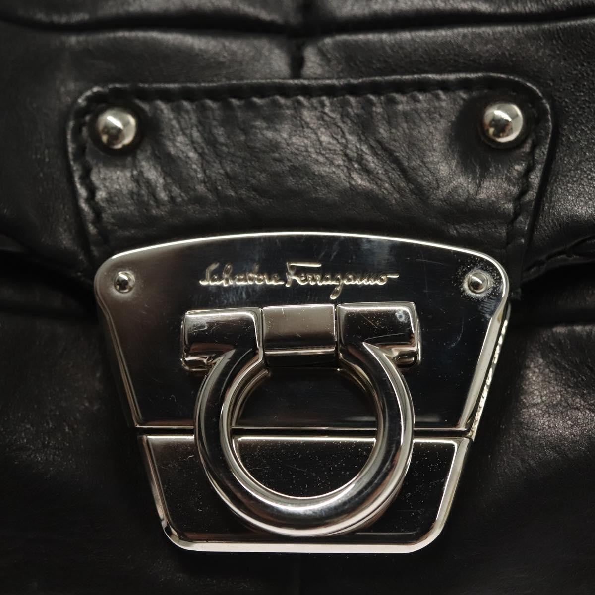 Salvatore Ferragamo Gancini handbag Leather, BLACK, LEATHER, Handbag