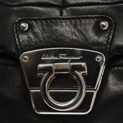 Salvatore Ferragamo Gancini handbag Leather, BLACK, LEATHER, Handbag