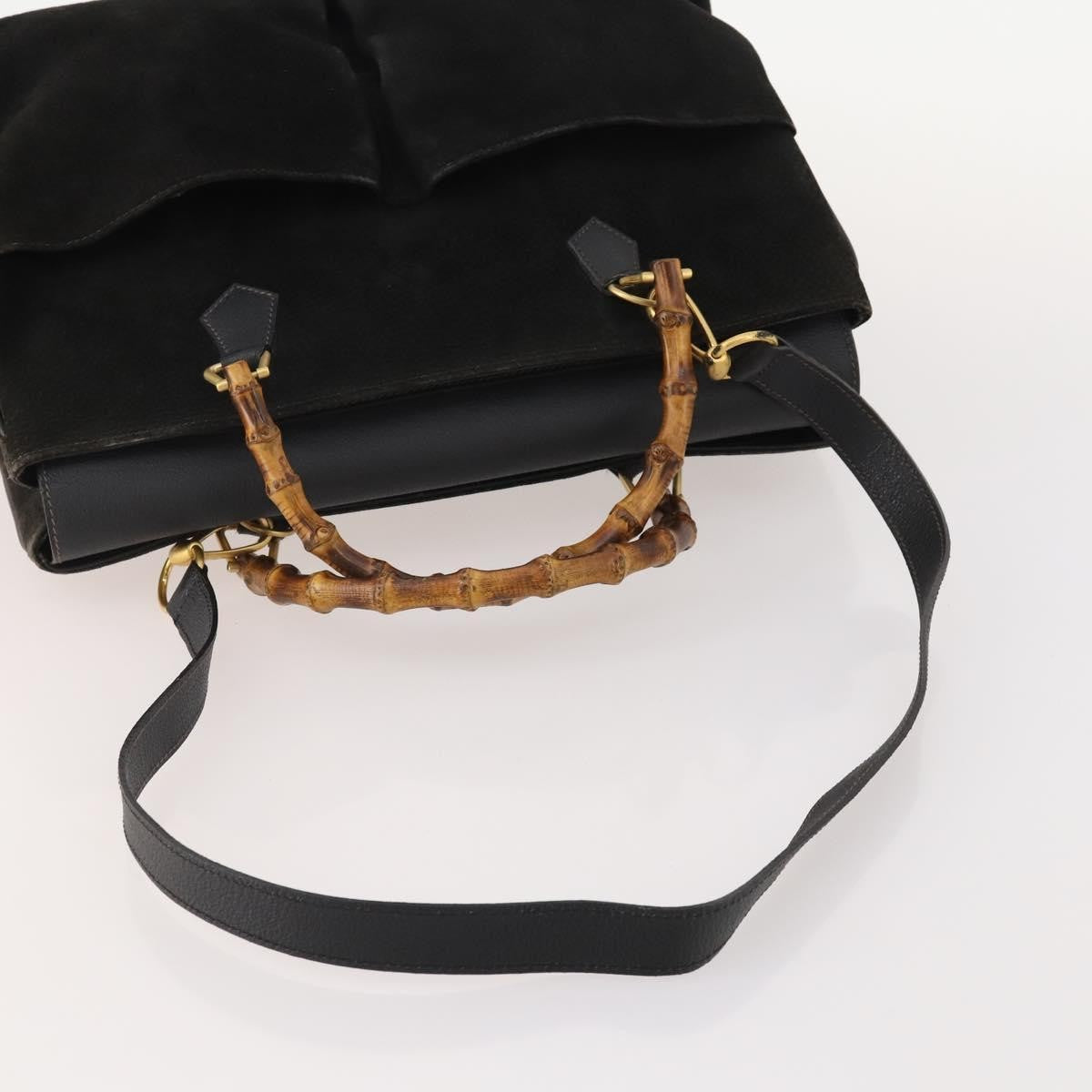 Gucci Vintage Diana Bamboo Top Handle Tote Ostrich, Black, Suede, Tote Bag