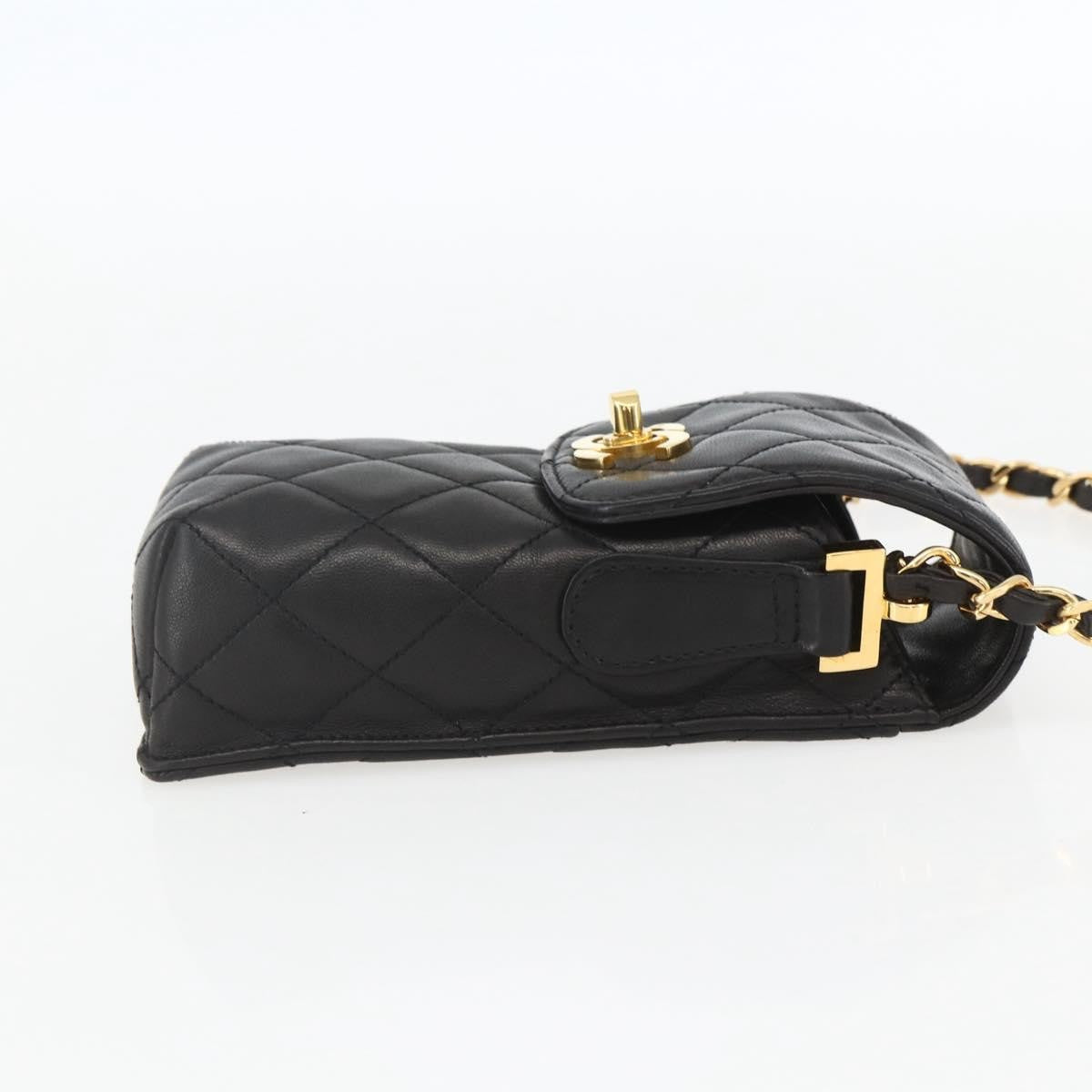 Chanel CC Flap Phone Holder Crossbody Bag Quilted Lambskin, BLACK, LEATHER, Shoulder bag