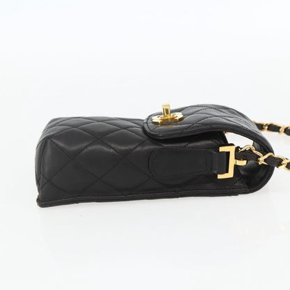 Chanel CC Flap Phone Holder Crossbody Bag Quilted Lambskin, BLACK, LEATHER, Shoulder bag