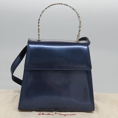 Salvatore Ferragamo Gancini handbag Patent leather, BLUE, PATENT_LEATHER, Handbag