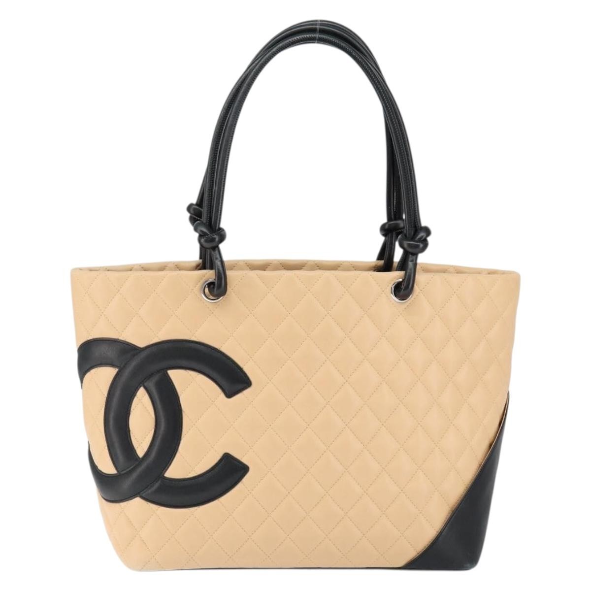 Chanel Cambon Tote Quilted Leather, BEIGE, LEATHER, Tote bag