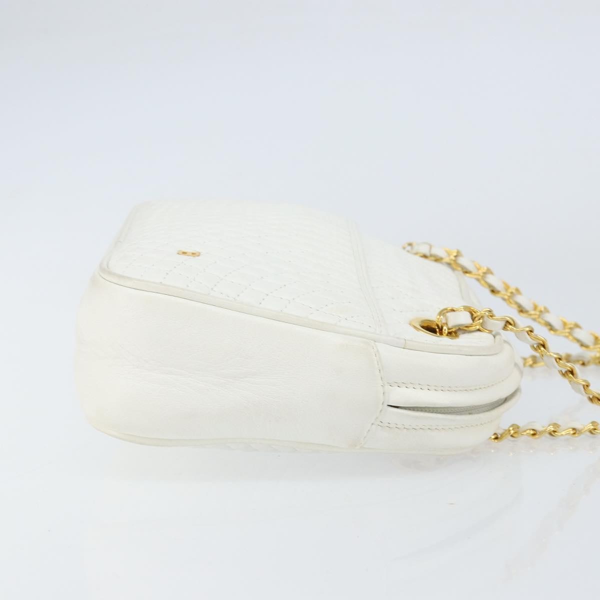Bally Vintage Chain Shoulder Bag Quilted Leather, WHITE, LEATHER, Shoulder bag