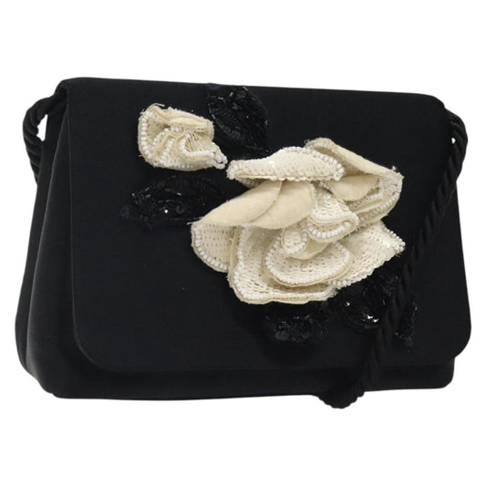 Chanel Vintage Camellia Flap Crossbody Bag Silk, BLACK, SILK, Shoulder bag