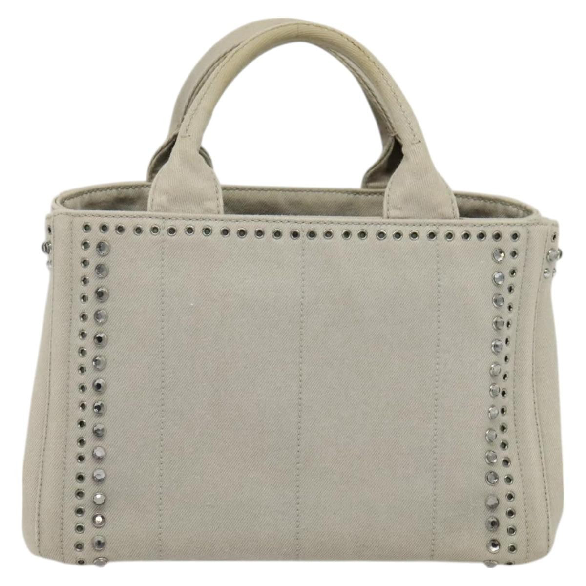 Prada Canapa Convertible Tote Rhinestone Embellished Denim, GRAY, CANVAS, Handbag