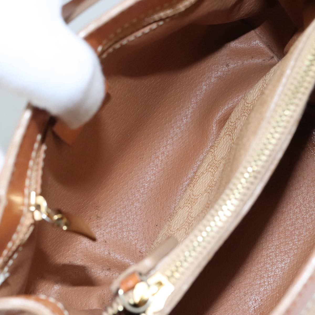 Celine Vintage Macadam Handbag Macadam, "Beige,Brown,Gold", PVC,Leather,Canvas, Handbag