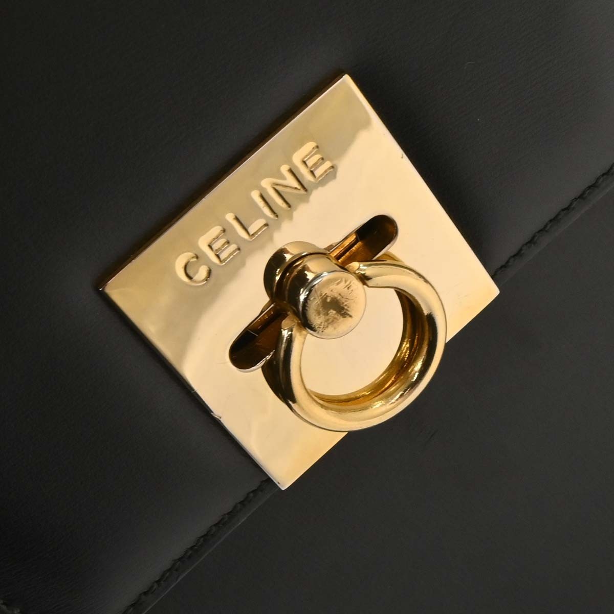 Celine Gancini Handbag Leather, BLACK, LEATHER, Handbag