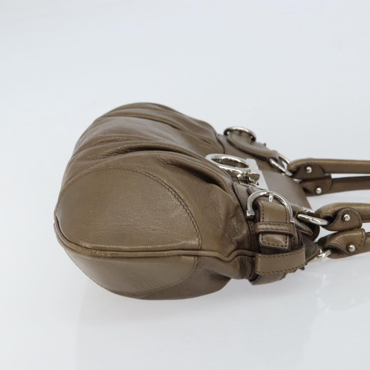 Salvatore Ferragamo Gancini handbag Leather, BROWN, LEATHER, Handbag