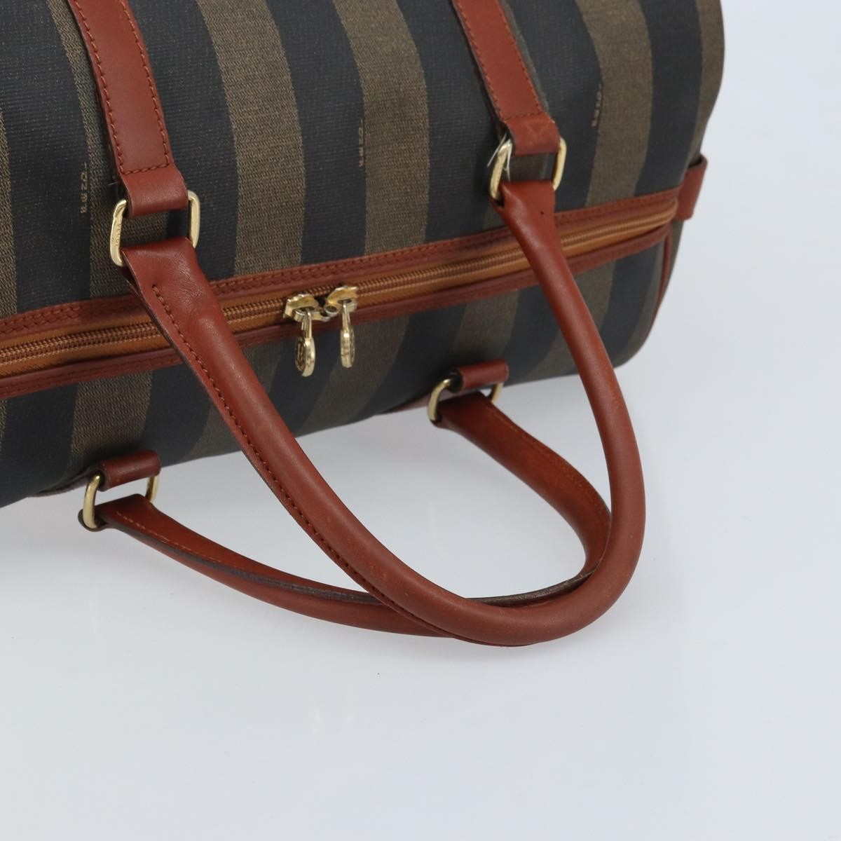 Fendi Vintage Pequin Boston Bag Coated Canvas, Brown, Canvas, Travel Bag
