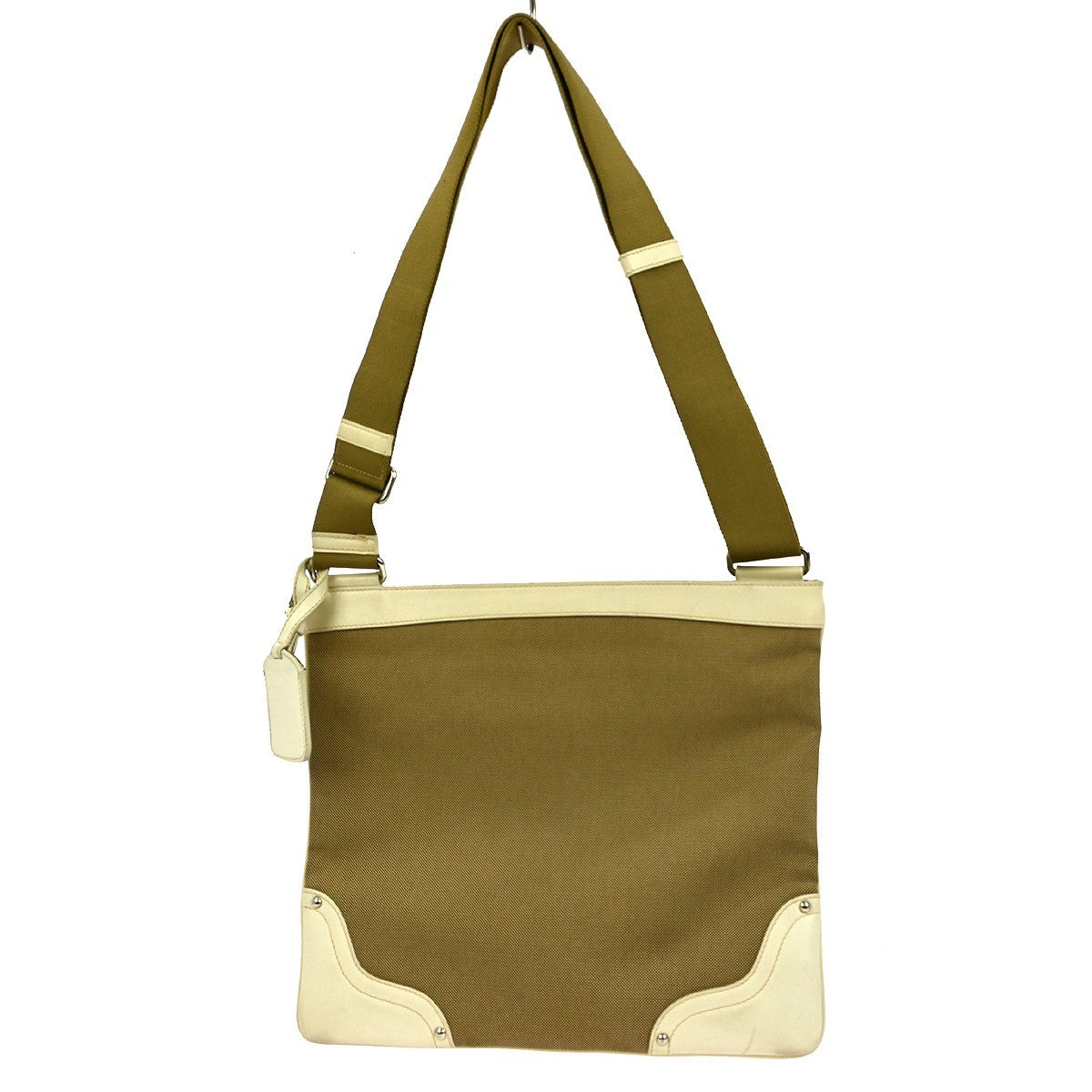 Prada Logo Zip Crossbody Bag Canvas, BEIGE, CANVAS, Shoulder bag