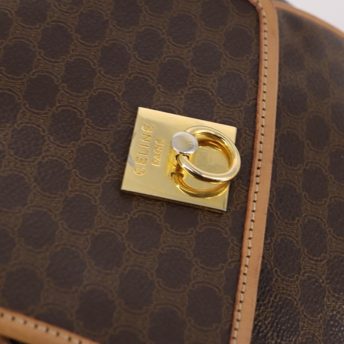 Celine Vintage Drawstring Flap Backpack Macadam Coated Canvas, BROWN, CANVAS, Backpack