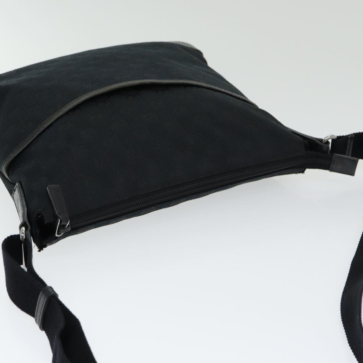 Gucci Zip Messenger Bag GG Canvas with Perforated Leather, BLACK, CANVAS, Crossbody bag