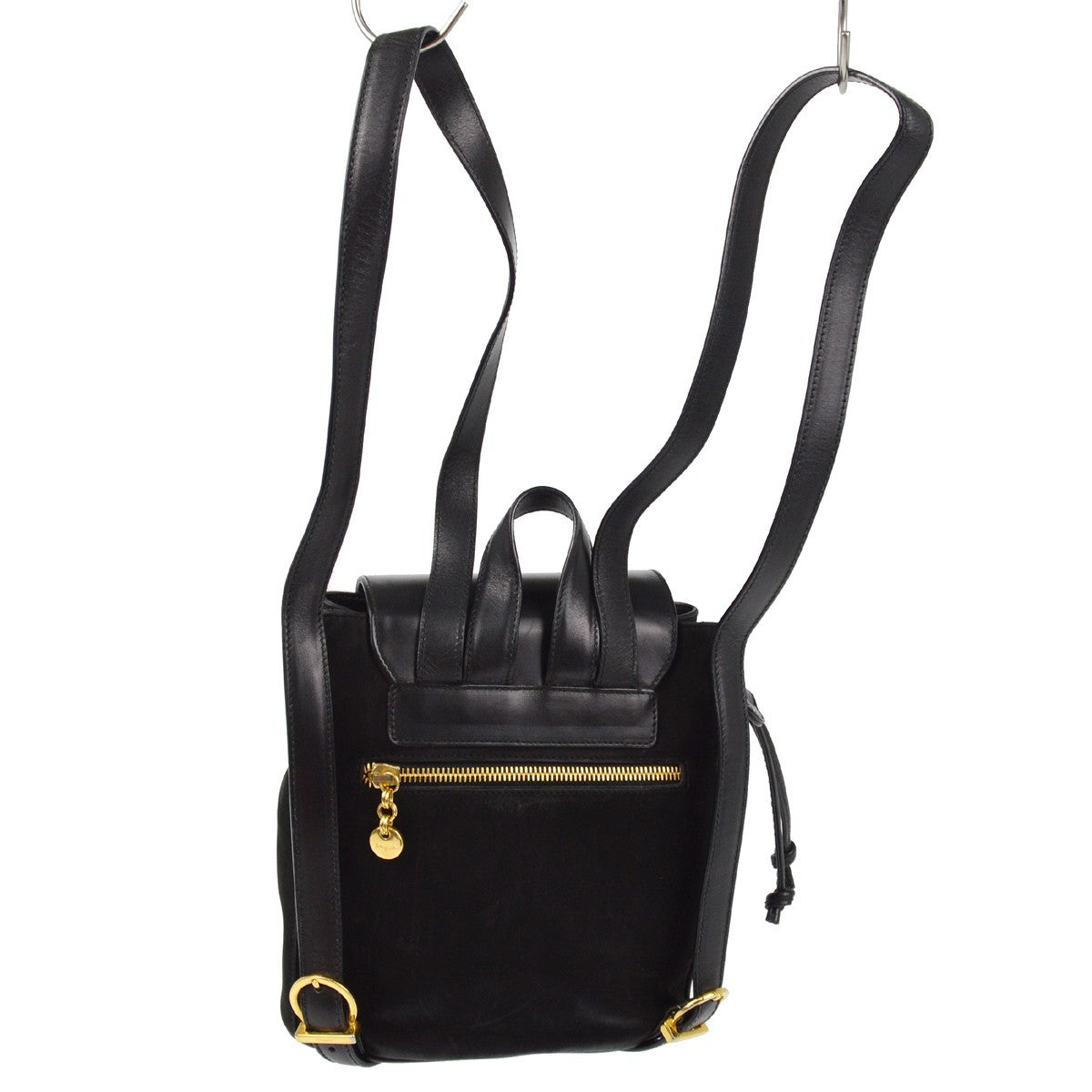 Salvatore Ferragamo Vara Flap Drawstring Backpack Leather and Suede, BLACK, SUEDE, Backpack