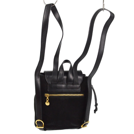 Salvatore Ferragamo Vara Flap Drawstring Backpack Leather and Suede, BLACK, SUEDE, Backpack