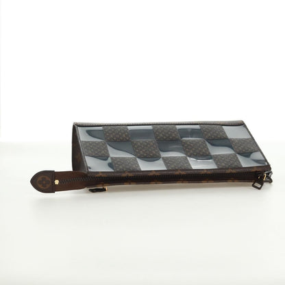 Louis Vuitton Standing Pouch Monogram Chess Coated Canvas and PVC, Brown, Canvas, Clutch