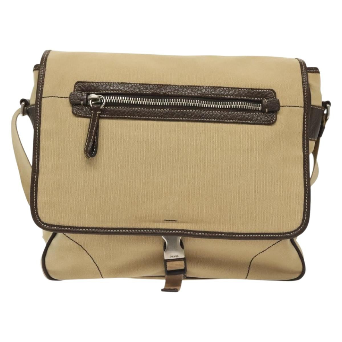 Prada Vintage Shoulder Bag Canvas, BEIGE, CANVAS, Shoulder bag