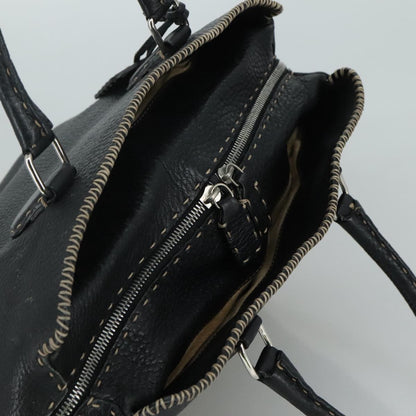 Fendi Selleria Handle Bag Embossed Leather, BLACK, LEATHER, Handbag