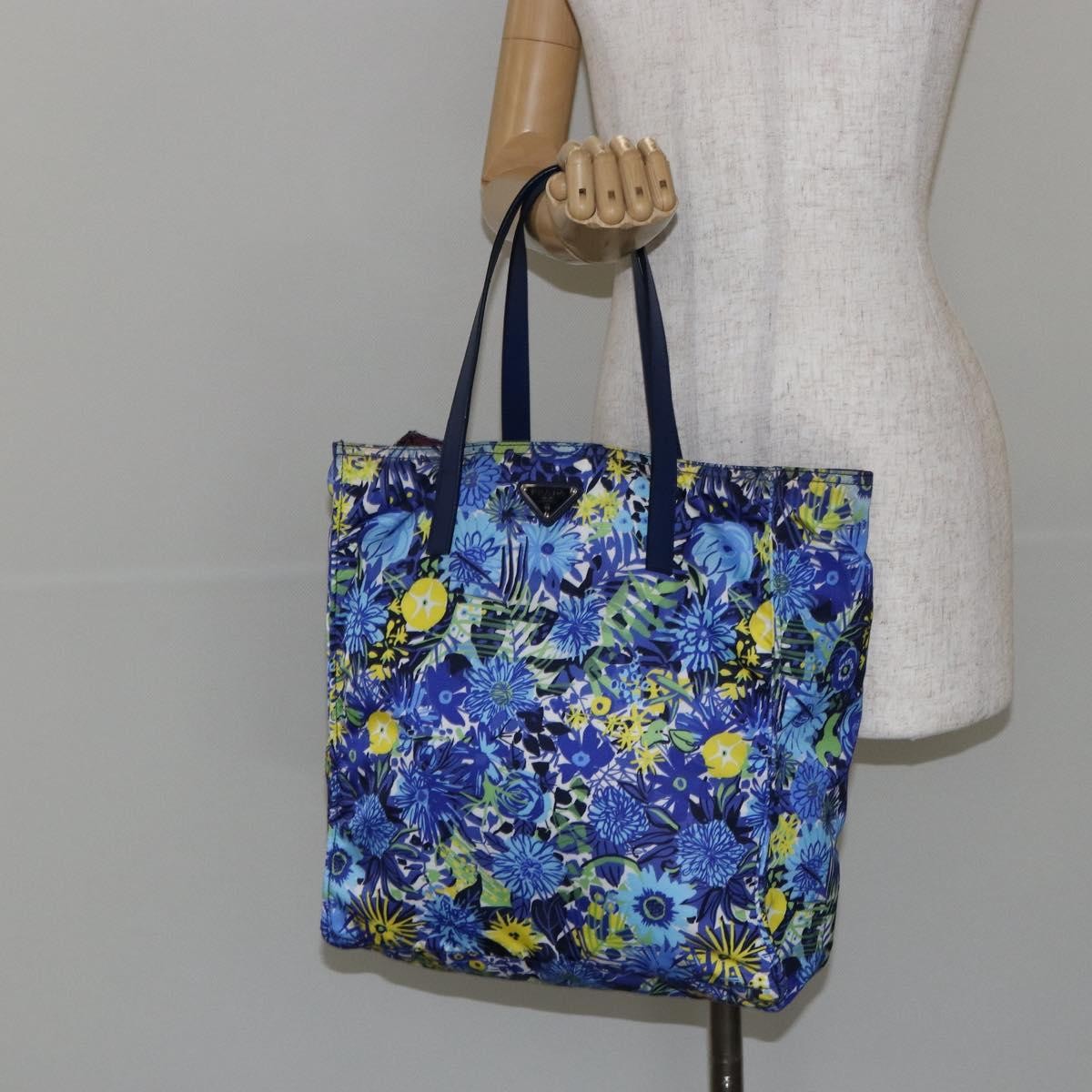 Prada Floreal Tote Printed Tessuto, BLUE, NYLON, Tote bag