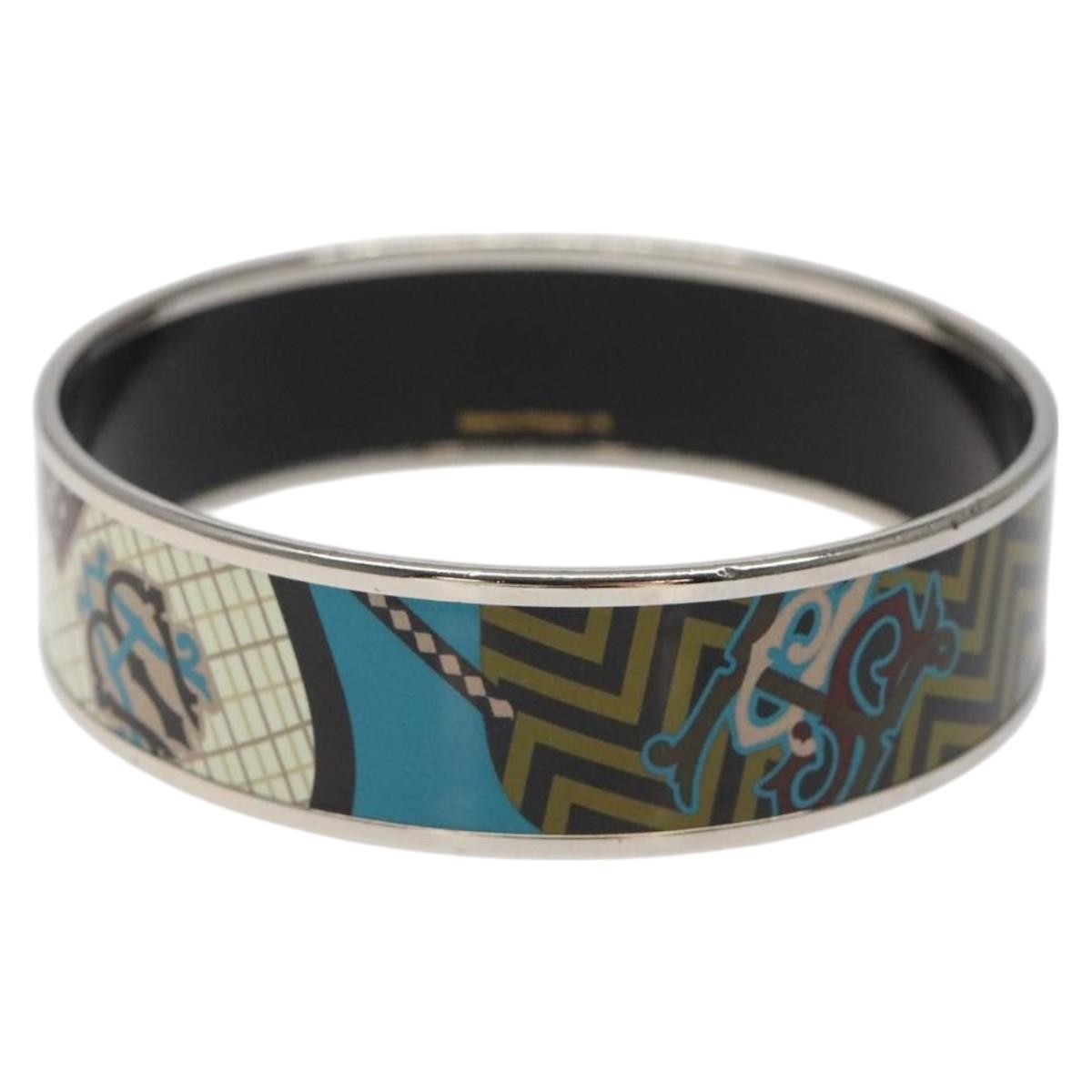 Hermes Vintage Bangle Bracelet Metal with Leather, BLUE, METAL, Bracelet