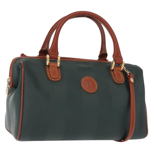 Fendi Vintage Pequin Convertible Boston Bag Coated Canvas, GREEN, CANVAS, Handbag