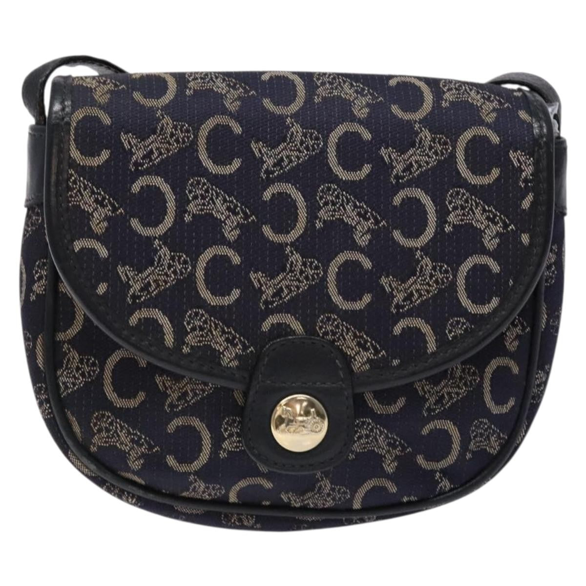 Celine C Sulky Shoulder bag Canvas and Leather, NAVY, CANVAS, Shoulder bag