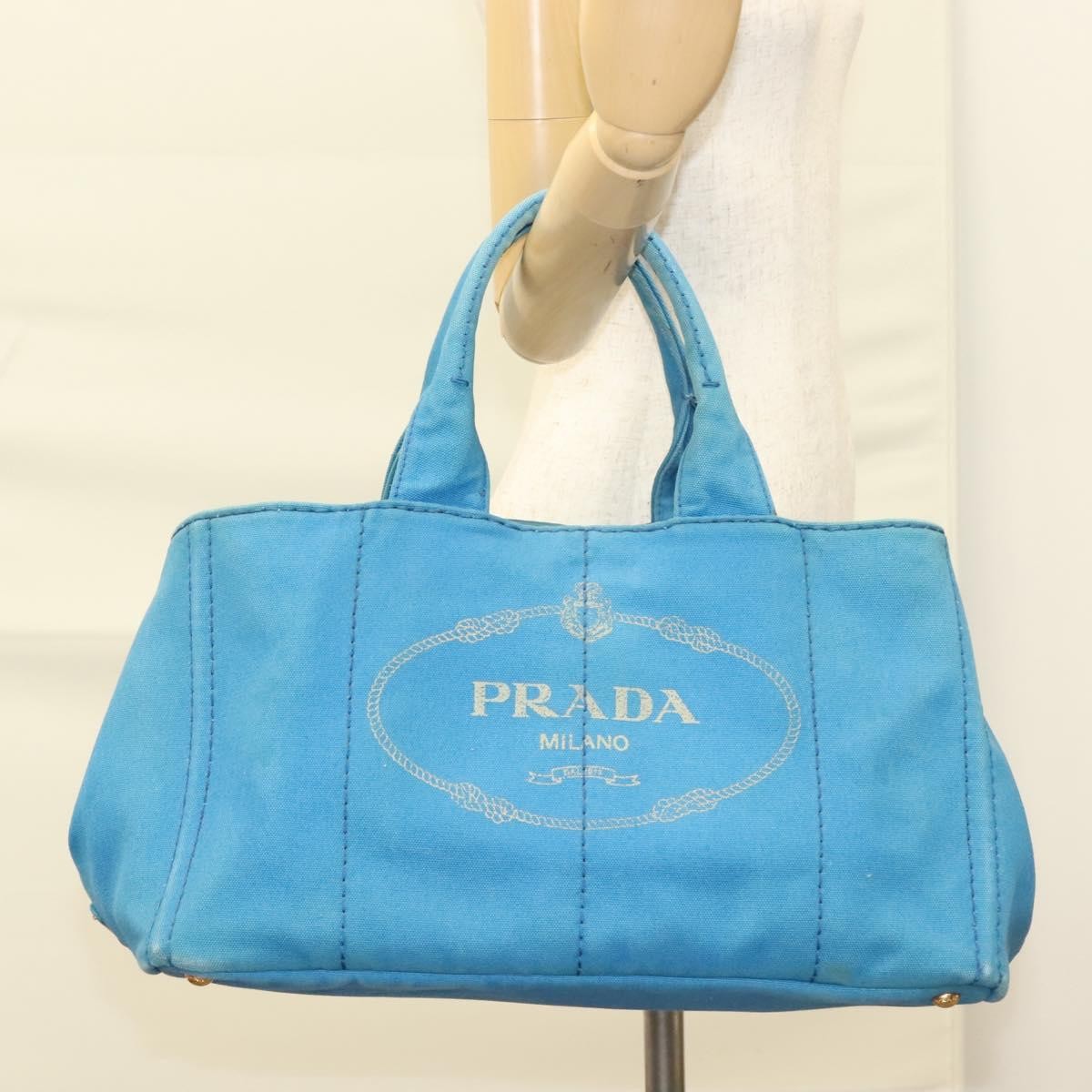 Prada Canapa Convertible Tote Canvas, BLUE, CANVAS, Tote bag