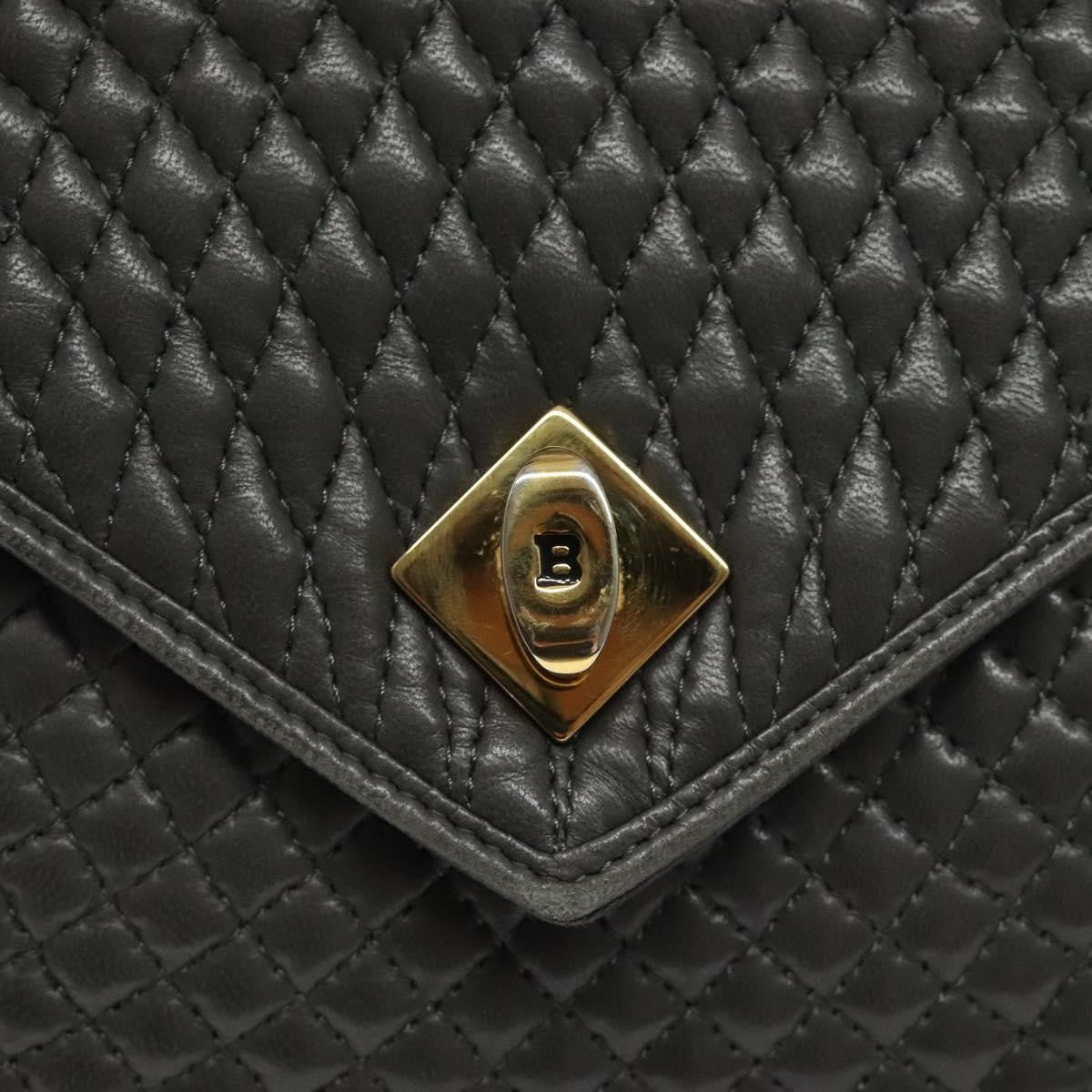 Bally Vintage Handbag Quilted Leather, GRAY, LEATHER, Handbag