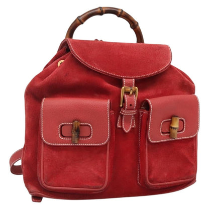 Gucci Bamboo Tassel Backpack Suede, RED, SUEDE, Backpack