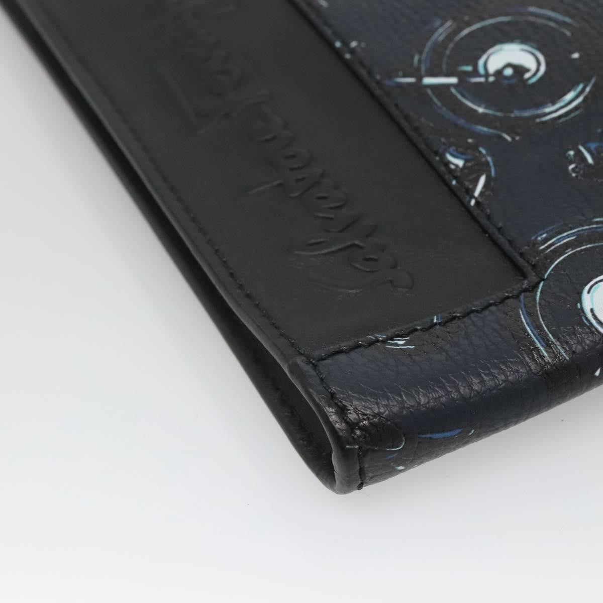 Salvatore Ferragamo Zip Pouch Motorcycle Print Leather, BLACK, LEATHER, Clutche & pouche