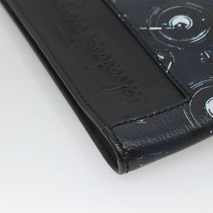 Salvatore Ferragamo Zip Pouch Motorcycle Print Leather, BLACK, LEATHER, Clutche & pouche