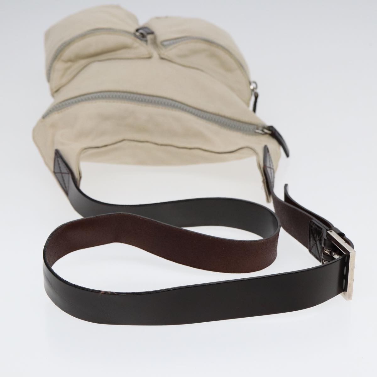 Fendi Vintage Double Pocket Zip Shoulder Bag Canvas, BEIGE, CANVAS, Shoulder bag