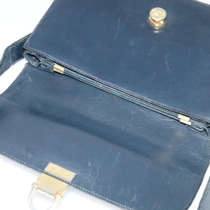 Celine Flap Shoulder Bag Leather, NAVY, LEATHER, Shoulder bag