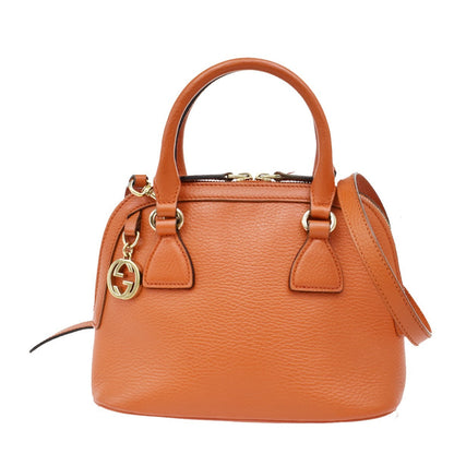 Gucci GG Charm Convertible Dome Satchel Leather, ORANGE, LEATHER, Handbag