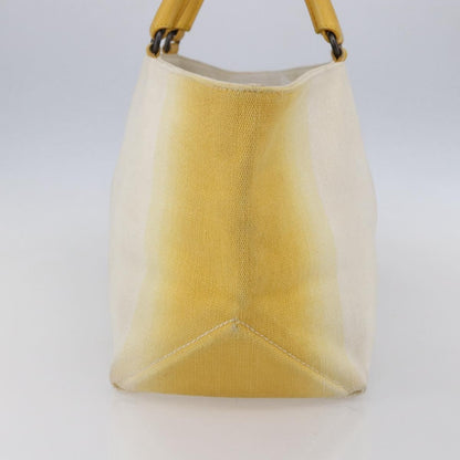 Bottega Veneta Braided Handle Open Tote Bag Canvas with Leather, YELLOW, CANVAS, Tote bag