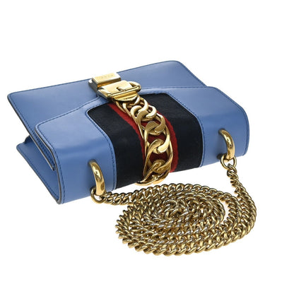 Gucci Sylvie Chain Shoulder Bag Leather, BLUE, LEATHER, Shoulder bag